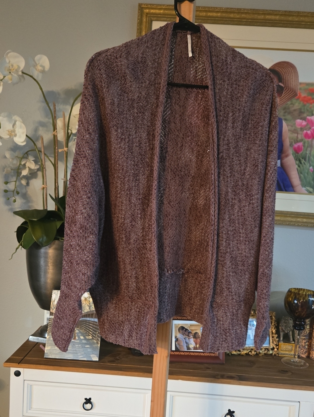 Free People Open-Front Knit Cardigan in Mauve